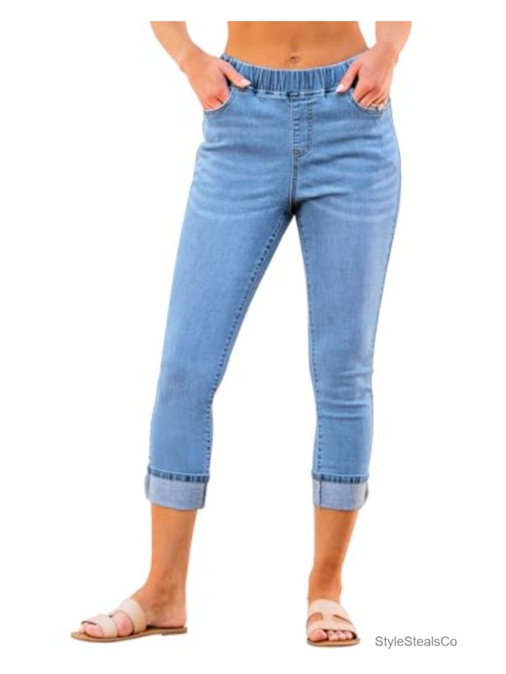 GRAPENT Pull On Capri Jeans High Waisted Skinny Stretch Denim Cropped Jeggings